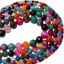 Piedra Natural facetada, ágatas de rayas de colores, cuentas redondas sueltas de 4, 6, 8, 10, 12 MM, tamaño a elegir para la fabricación de joyas, pulsera Diy 2024 - compra barato