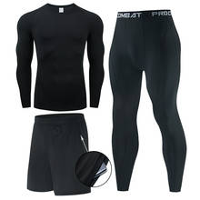 Conjunto de ropa de compresión para hombre, camiseta de culturismo de secado rápido y leggings, camiseta rashgard para gimnasio y correr, 3 piezas 2024 - compra barato