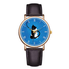 Uhr-reloj con correa de cuero para hombre y mujer, accesorio de pulsera de cuarzo con esfera de gato, estilo informal, Unisex, 2021 2024 - compra barato