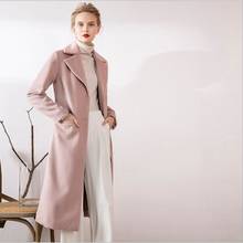 Casaco de lã de dupla face feminino, sobretudo para mulheres, casaco longo e quente de lã rosa para inverno 2024 - compre barato