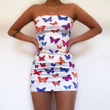 Vestido Sexy sin tirantes con estampado de mariposa para mujer, vestido ajustado con hombros descubiertos a la moda de verano 2024 - compra barato