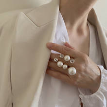 Elegant Retro Shiny Crystal Rhinestone Irregular Charm Ring Oversize Multi Pearl Rings For Women Lady Wedding Jewelry 2024 - buy cheap