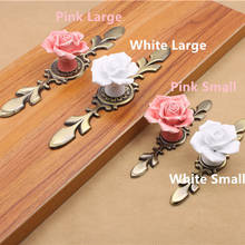 Maçanetas de liga de cerâmica com flor rosa branca, para mobiliário, cozinha, armário, gaveta, único buraco 2024 - compre barato