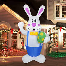 Decoração de páscoa inflável, coelho de páscoa com 1.9m, cor de suporte, ovo com luz led, brinquedo inflável, quintal ao ar livre, ornamento de gramado 2024 - compre barato