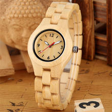 Quartzo relógios femininos natural elegante de madeira bambu senhora pulseira relógio numerais árabes vermelho segundos dial feminino completa relógio de madeira 2024 - compre barato