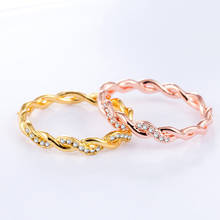 Amorui senhoras simples cruz trançado zircão onda anel de noivado rosa ouro/ouro fino dedo cristal anéis de casamento para presente feminino 2024 - compre barato