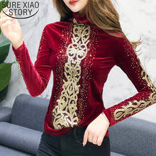 Korean fashion clothing 2020 Velvet Diamonds Leopard Turtleneck plus size women tops black long sleeve top shirts women 7853 50 2024 - buy cheap