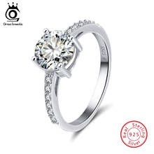 ORSA JEWELS Настоящее серебро 925 пробы женские кольца AAA Блестящий кубический циркон зубец Установка женское роскошное свадебное кольцо ювелирные изделия SR56 2024 - купить недорого