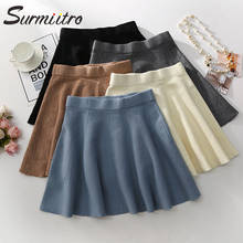 SURMIITRO Knitted Mini Skirts Women 2021 Spring Autumn Winter Casual Elastic High Waist Korean A Line Blue Black Skirt Female 2024 - купить недорого