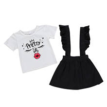 2Pcs Baby Girls Summer Outfits  Short Sleeve Cartoon Letter Print T-Shirt + Suspender Skirt Set 2024 - buy cheap