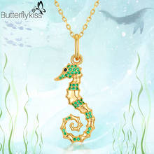 BK Women Hippocampus Necklace Pendants 925 Genuine Silver Ocean Animal Green Zircon Gemstone Wedding Party Promise Fine Jewelry 2024 - buy cheap