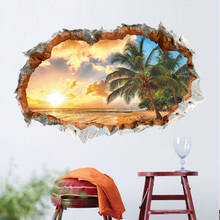60x90cm nova praia pôr do sol 3d janela vista removível adesivo de parede arte vinil decalque decoração mural 2024 - compre barato