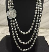 Collar de perlas de agua dulce, 3 filas anudadas, 9-10mm, gris Natural, 20 pulgadas, novedad 2024 - compra barato