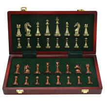 Upscale Metal Chess Set Foldable Wooden Chess Board Zinc Alloy Chess Pieces 2024 - buy cheap