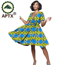 African Women Clothing V Collar Short Sleeve Sexy Ankara Style Floral Skirt Above Knee Dashiki Contracted Design Wax Pure Cotton 2024 - buy cheap