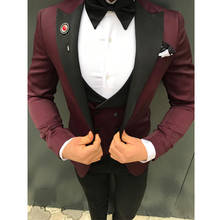 Красивый Жених для мужчин из шерсти смокинги для жениха Мужская Свадебная одежда мужской пиджак блейзер для выпускного вечера (пиджак + брюки + галстук + жилет) A182 2024 - купить недорого