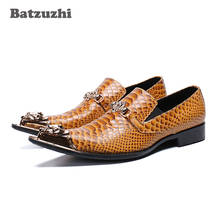 Batzuzhi-Zapatos italianos Tpye para Hombre, calzado de vestir de cuero genuino con punta de hierro puntiaguda, sin cordones, para fiesta y boda 2024 - compra barato