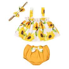 0-18M Newborn Infant Baby Girls Clothes Set Summer Sunflower Outfits Ruffles Vest Tops  Shorts Baby Girl Costumes 2024 - buy cheap