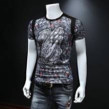 New printing breathable ice silk cotton short sleeve T-shirt slim fashion men's luxury bottoming 2024 - buy cheap