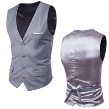 Men's Gray Business Formal Dress Suit Vest 2020 Spring New Slim Fit V Neck Waistcoat Mens Sleeveless Casual Vests Chaleco Hombre 2024 - buy cheap