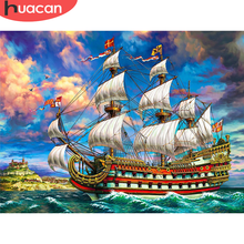 Huacan pintura quadrada completa com diamantes, paisagem, mosaico de diamantes, arte de barco, decoração para casa 2024 - compre barato