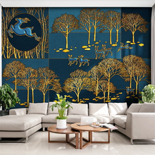 wellyu Custom wallpaper 3d light luxury Nordic gold tree fortune deer creative wall covering mural background wallpaper 2024 - buy cheap