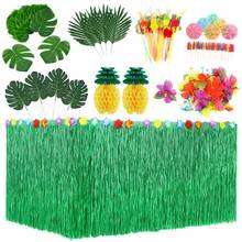 HOT SALE 107 Pcs Tropical Party Decoration Set with Hawaiian Table Skirt Palm Leaves Hawaiian Flowers Tissue Pineapple Umbrellas 2024 - buy cheap