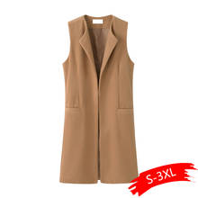Colete feminino longo, roupa de escritório para outono, casaco feminino casual sem mangas, plus size 2024 - compre barato