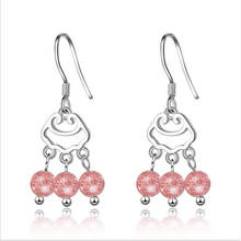 LULU-PIG 925 Silver Korean Girl Heart Strawberry Crystal Sweet Ear Hook Beautiful Pink Crystal Short Earrings EH422 2024 - buy cheap