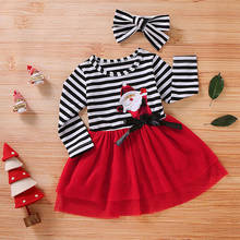 2020 New Spring Dress Toddler Baby Girls Christmas Santa Striped Print Tulle Dress+headband Outfits Beautiful Party Dress Girl 2024 - buy cheap