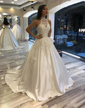 Vestido de novia Vintage con cuello alto, elegante, con Apliques de encaje, elegante 2024 - compra barato
