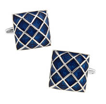 Square Check Cuff Links For Men Business Enamel Design Quality Brass Material Blue Color Cufflinks Wholesale&retail 2024 - buy cheap