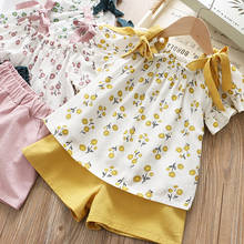 Conjunto de ropa informal para niñas, camiseta sin mangas Floral, pantalones cortos, traje con lazo, 2 uds. 2024 - compra barato