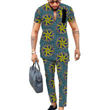 Ankara print short sleeve tops with trousers colorful men's pant sets African fashion groom suits customize party clothes 2024 - buy cheap