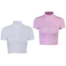 Women Short Sleeve T-Shirt Turtleneck Zip Front Crop Top Sexy Bodycon Streetwear Y5GC 2024 - buy cheap