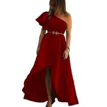 Long Dresses for Women 2021 Elegant Off Shoulder Short Sleeve Slant Collar Large Irregular Hem Ruffle Maxi Dress Party 2024 - buy cheap