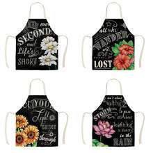 Black Background Flower Printing Kitchen Apron for Women Home Cooking Baking Coffee Shop Cotton Linen Cleaning Aprons WQT245 2024 - buy cheap
