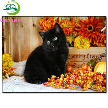 Алмазная 5D мозаика «сделай сам», картина из квадратных страз с изображением черной кошки и фруктов, Набор для вышивки крестиком, домашний декор 2024 - купить недорого