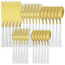 Conjunto de talheres de mesa dourado branco, 30 peças, aço inoxidável, faca, garfo, colher de café, talheres, festa, cozinha, conjunto de utensílios de mesa 2024 - compre barato