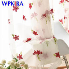 Red Floral Embroidered Sheer Curtain For Living room Bedroom Simple Modern Linen Tulle Drapes Window Treatment Cortina P261 2024 - buy cheap