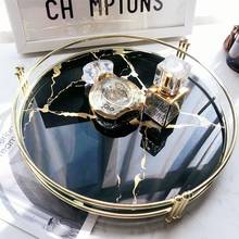 European Marbled Tempered Glass Mirror Tray Cosmetics Jewelry Cup Storage Tray Living Room Coffee Table Desktop Home Decoration 2024 - buy cheap