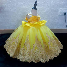 Yellow Lace Flower Girl Dresses Princess Ball Gown First Communion Dress Spaghetti Straps Off the Shoulder Pageant Gowns 2024 - buy cheap