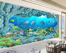 Wellyu-papel de parede customizado 3d, murais estéreo do mundo subaquático, mural de praia do havaí, sala de estar, quarto, plano de fundo de tv, decoração de parede 2024 - compre barato