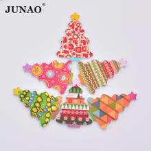 JUNAO 20pcs 25*35mm Colorful Wooden Christmas Tree Decoration For Home Xmas Hanging Ornaments Kids Gifts New Year Decorations 2024 - buy cheap