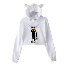 Mulheres roupas de inverno feminino hoodie de manga comprida moletom casual engraçado gato preto recortado topos hoodies senhoras dia das bruxas 2024 - compre barato