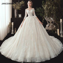 JKM022Elegant экстравагантные Блестки Кристалл свадебное платье с жемчугом 2021 Глубокий V-образный вырез с длинным рукавом на шнуровке сзади 2024 - купить недорого