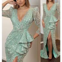 Evening Dress abiye gece elbisesi vestido longo 2021 Mint Elegant Evening Dresses robe de soiree Sleeves Sequins Formal Gowns 2024 - buy cheap