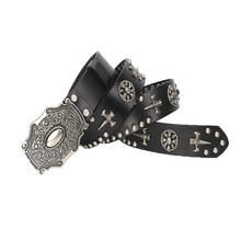 Cinturón Vintage de cuero genuino para hombre, cinturón Punk de calavera de Metal, blanco, tachuelas, cinturón de vaquero 2024 - compra barato