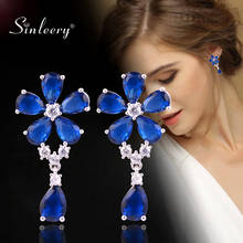 Sinleery brincos de luxo brilhantes branco azul cristal flor brincos à prova d' água joias de casamento para mulheres es034 sa 2024 - compre barato