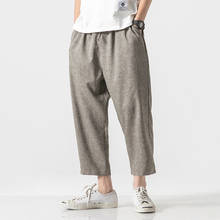 Calça de harém masculina, calça para corrida estilo hip hop coreana, comprimento no tornozelo, de linho de algodão, para homens, 2021 2024 - compre barato